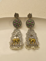 Load image into Gallery viewer, Temple Style Royal Elephant Chhatri Dangler Earrings