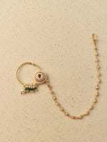 Load image into Gallery viewer, Traditional Nath with Green Bead Drops & Moti Chain | Pearl & Ruby Bridal Nath