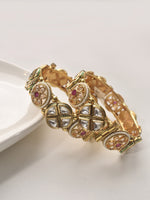 Load image into Gallery viewer, Two golden bracelets with intricate designs Kundan