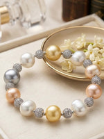 Load image into Gallery viewer, Classic Pearl & Peach Beaded Charm Bracelet | Peach & White Pearl Beaded Bracelet