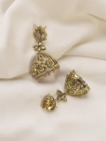 Load image into Gallery viewer, White Stone and Kundan stone Embeded Jhumka | Golden Polish Kundan Jhumkas