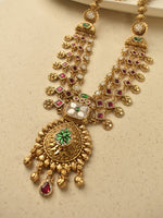 Load image into Gallery viewer, Gold-Toned Traditional Necklace with Green, Red, and White Stones