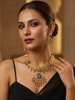 Load image into Gallery viewer, Ornate Gold-Toned Traditional Necklace with Green Stone