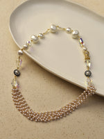 Load image into Gallery viewer, Pearl and Crystal Beaded Necklace with Gold-Toned Chain Links