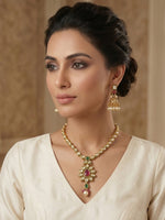 Load image into Gallery viewer, Traditional Golden Necklace with a Floral Pendant