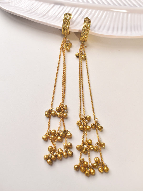 Golden Earrings with Chain Designs 