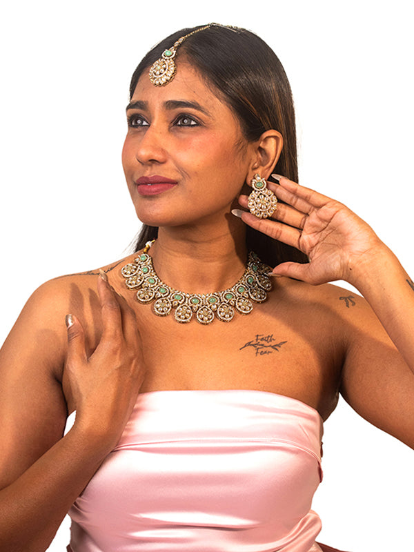 .Green stone Kundan Necklace set