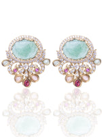 Load image into Gallery viewer, Ethnic Look Stylish Kundan Stud | Large Oval Green Gemstones Earring
