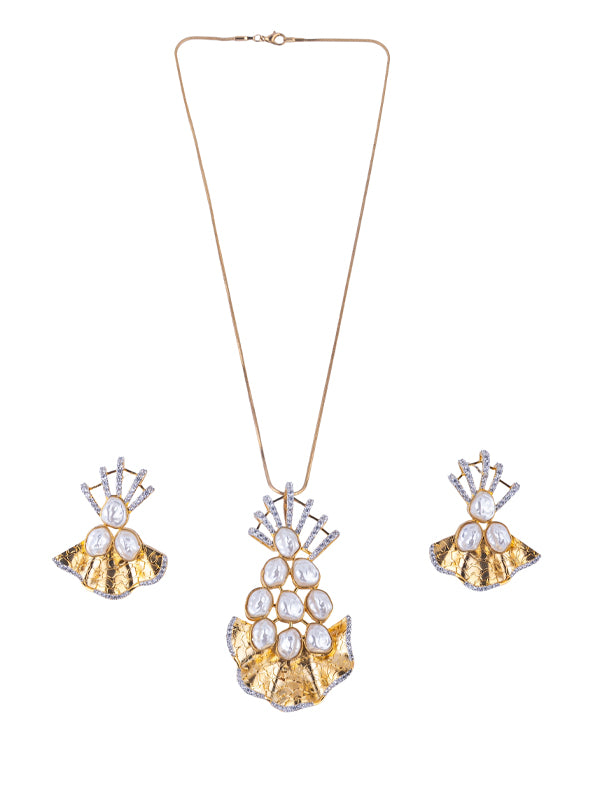 Golden Pendant with Pearl and Stone | Stylish Pendant Set