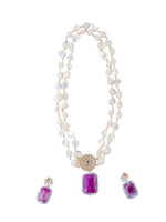 Load image into Gallery viewer, Pearl Necklace with Bright Pink Gemstones Pendant | Two Line Pearl Necklace
