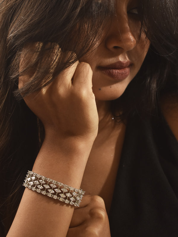 Intricate Geometric Multi-Row Bracelet | Tish Marquise & Round Crystal Bracelet