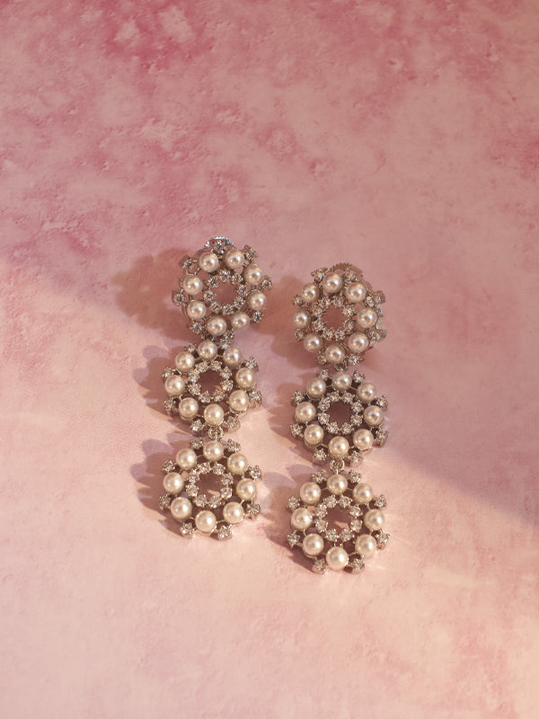 Pearl Earrings With Stone | Party Wear Silver Earrings With Pearls