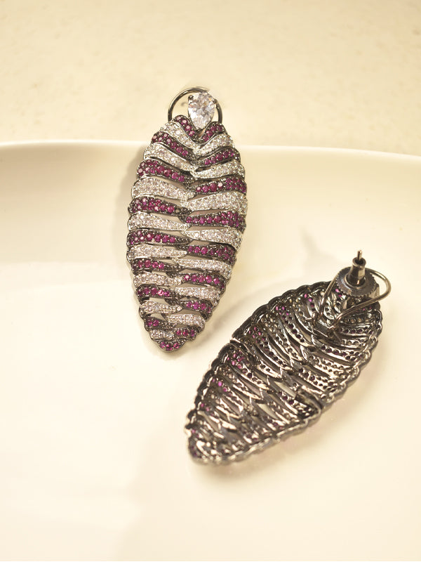 Ruby Crystal Oval Dangle Earrings | Statement Ruby & Silver Wave Oval Earrings