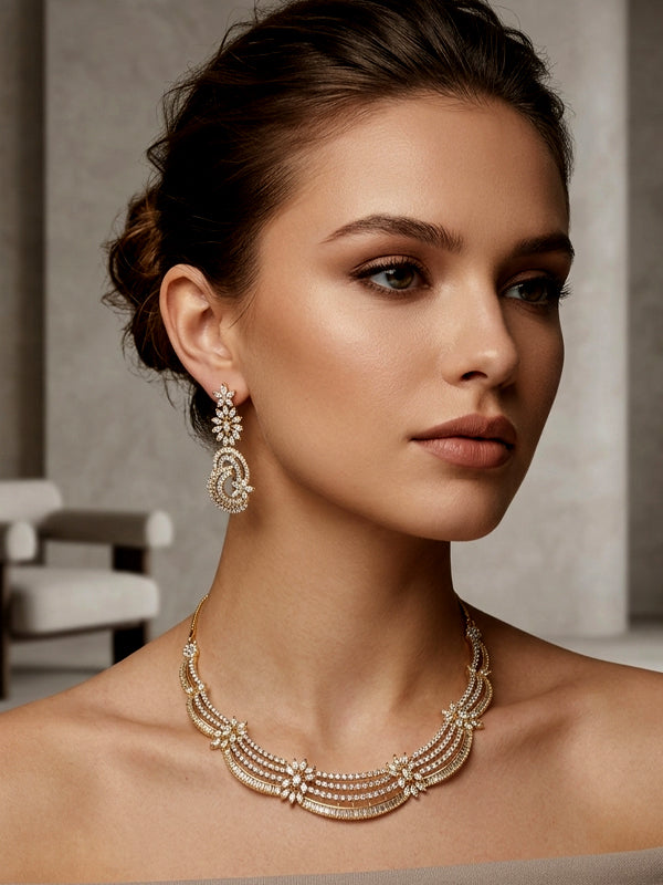 Classic floral marquise collar necklace set | high shine party wear ad necklace