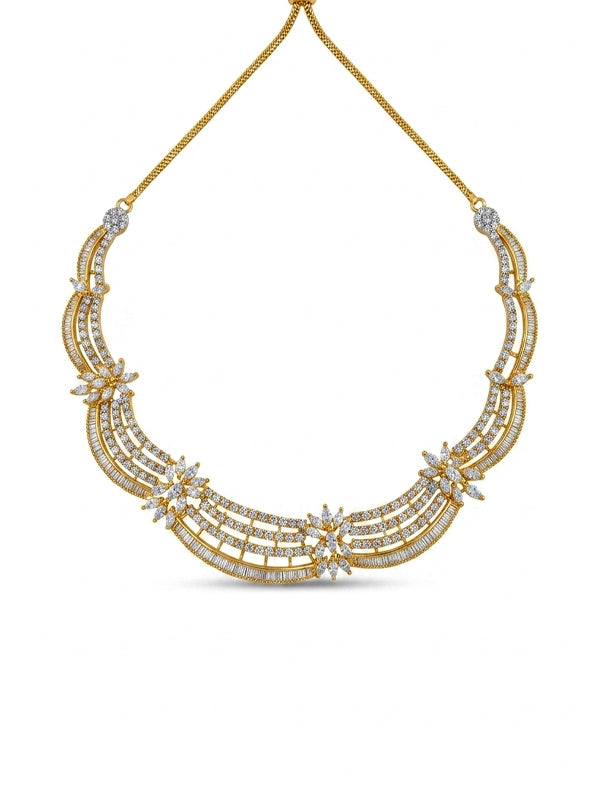 Classic floral marquise collar necklace set | high shine party wear ad necklace