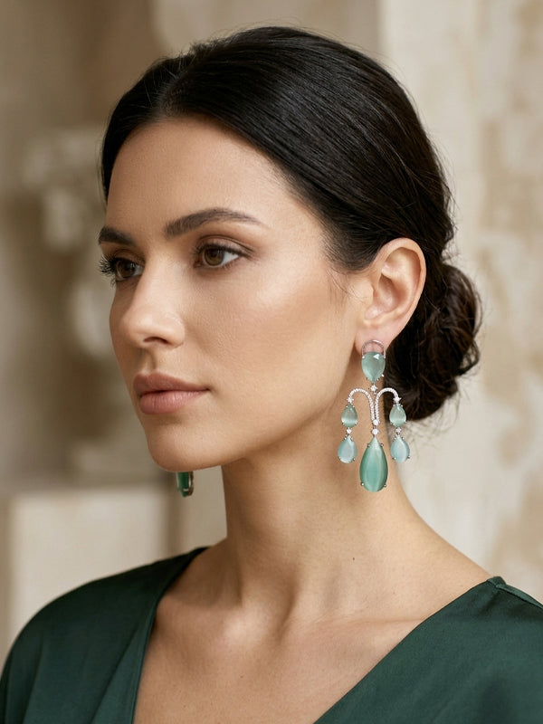 Mint Green Teardrop Chandelier Earrings | Mint Green Crystal Drop Earrings