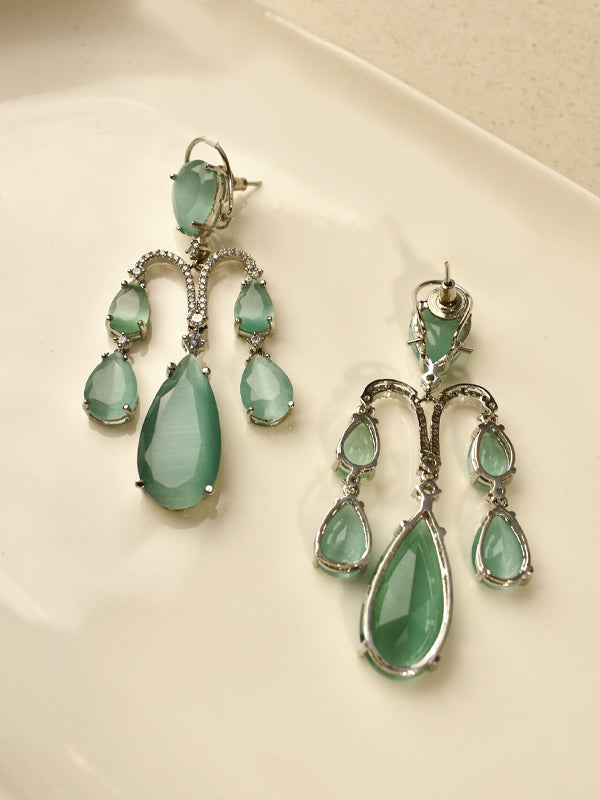 Mint Green Teardrop Chandelier Earrings | Mint Green Crystal Drop Earrings