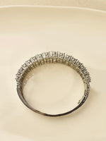 Load image into Gallery viewer, Multi-Row AD Stone &amp; Emerald-Cut Crystal Bracelet | High-Shine 3-row Silver tone Bracelet
