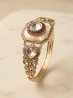 Load image into Gallery viewer, Imperial Mother of Pearl &amp; Ruby Kundan Bracelet |  Flat-Cut Polki-style Stone Bracelet
