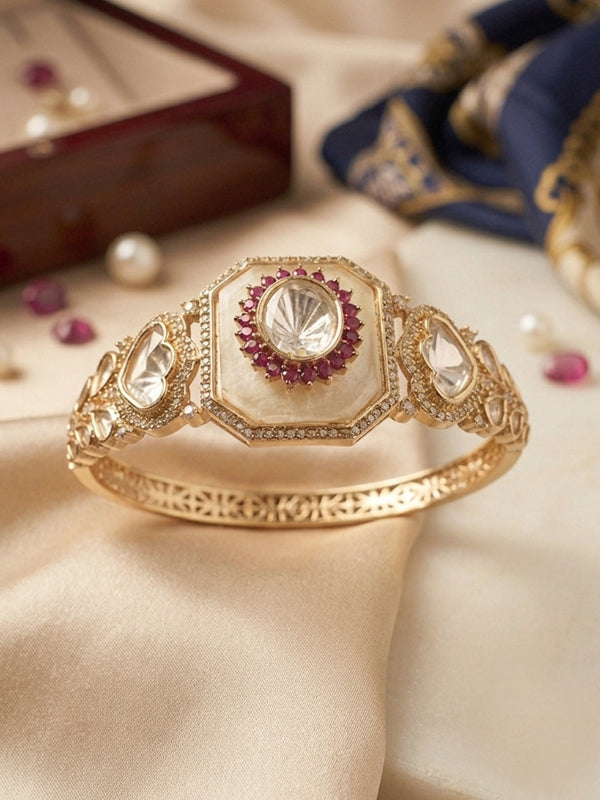 Imperial Mother of Pearl & Ruby Kundan Bracelet |  Flat-Cut Polki-style Stone Bracelet