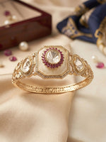 Load image into Gallery viewer, Imperial Mother of Pearl &amp; Ruby Kundan Bracelet |  Flat-Cut Polki-style Stone Bracelet
