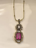 Load image into Gallery viewer, Emerald-Cut Ruby Pink Gemstone Antique Pendant Set for Women | Antique Gold-Tone Ruby Pink Stone Pendant Necklace

