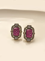Load image into Gallery viewer, Emerald-Cut Ruby Pink Gemstone Antique Pendant Set for Women | Antique Gold-Tone Ruby Pink Stone Pendant Necklace
