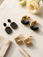 Load image into Gallery viewer, 3-Pack Black and Golden Earring Combo | Classic Golden 3 Earrings Combo Pack
