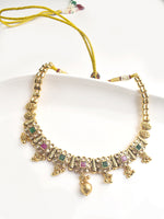 Load image into Gallery viewer, Stylish Necklace Set with Green and Red Stones | Traditional Necklace Set with Golden Beads
