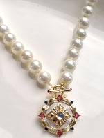 Load image into Gallery viewer, Pearl Necklace with Decorative Pendant | Stylish Pearl Mala
