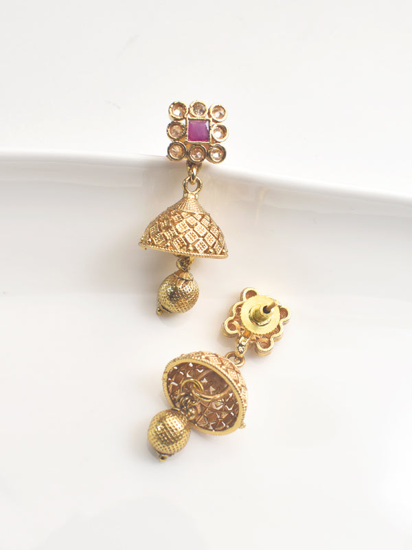 Stylish Necklace Set with Green and Red Stones | Traditional Necklace Set with Golden Beads