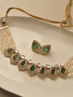 Load image into Gallery viewer, Green Teardrop Kundan Choker with Multi-Strand Pearls | Green Necklace with Multi-Layer Pearl Necklace
