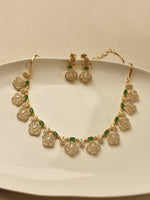 Load image into Gallery viewer, Celeste Floral Emerald Necklace Set | Green Stone &amp; AD Necklace Set
