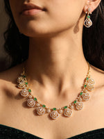 Load image into Gallery viewer, Celeste Floral Emerald Necklace Set | Green Stone &amp; AD Necklace Set
