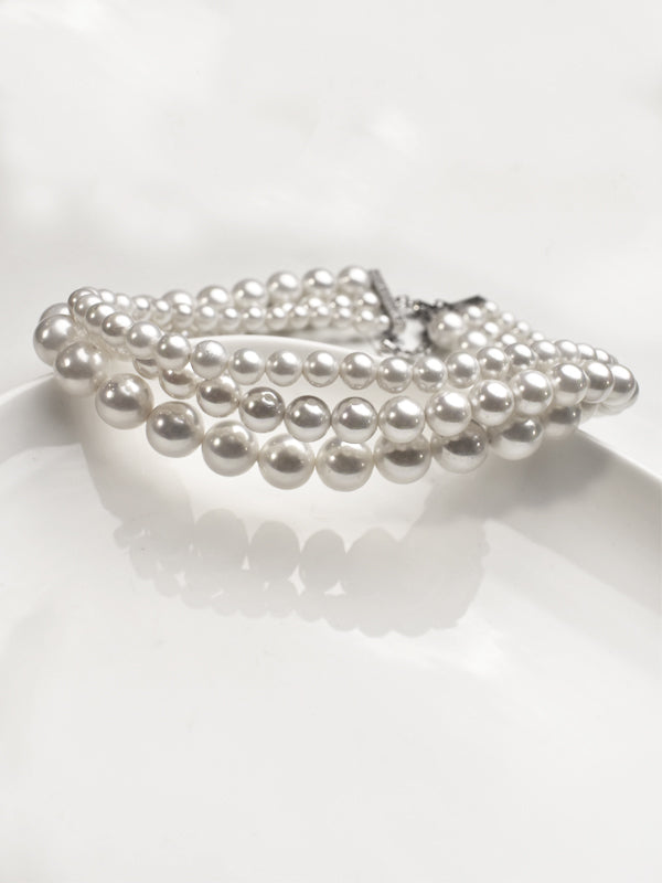 Classic Pearl Choker Set | 3 Layered White Pearl Necklace Sat