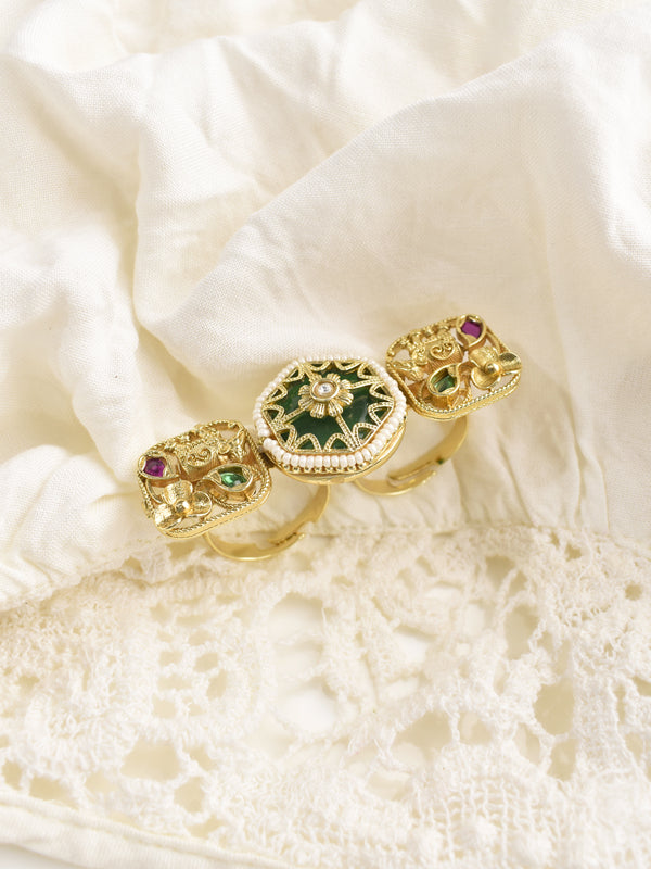 Antique Elephant Two-Finger Statement Ring | Temple Style Double Finger Ring