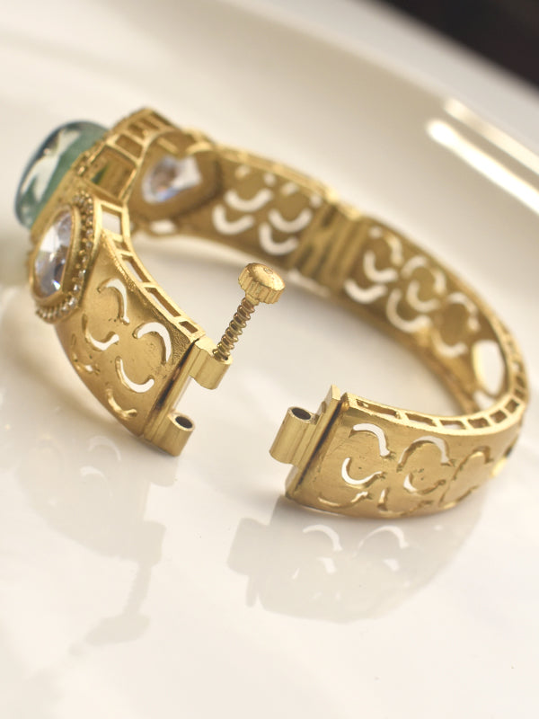 Golden Bracelet with Green Stone and Clear Stones | Bracelet with a Green Gemstone