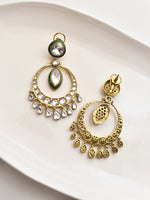 Load image into Gallery viewer, Green Earring with Golden Polish | Kundan Earring
