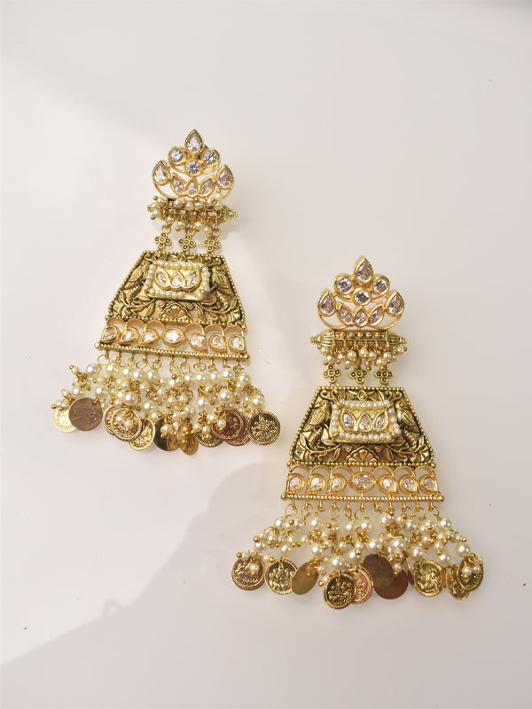 Golden Polish Earrings | Kundan Earrings