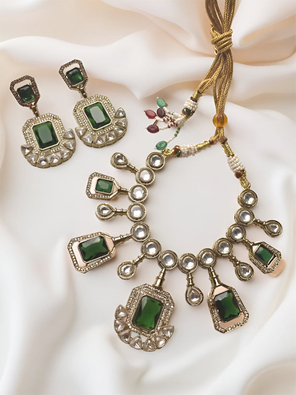 Kundan Necklace Set with Green Stone | Beautiful Necklace  for Women