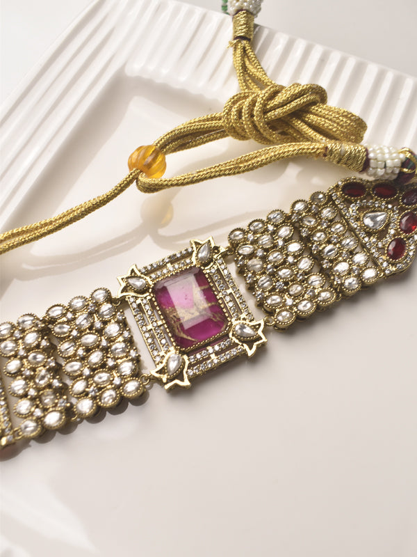 Big Pink stone Necklace set | Multiple Stones Necklace Set