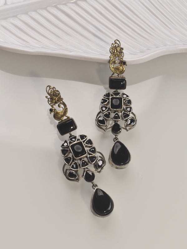 Long Metal Necklace set | Necklace with Black Beads