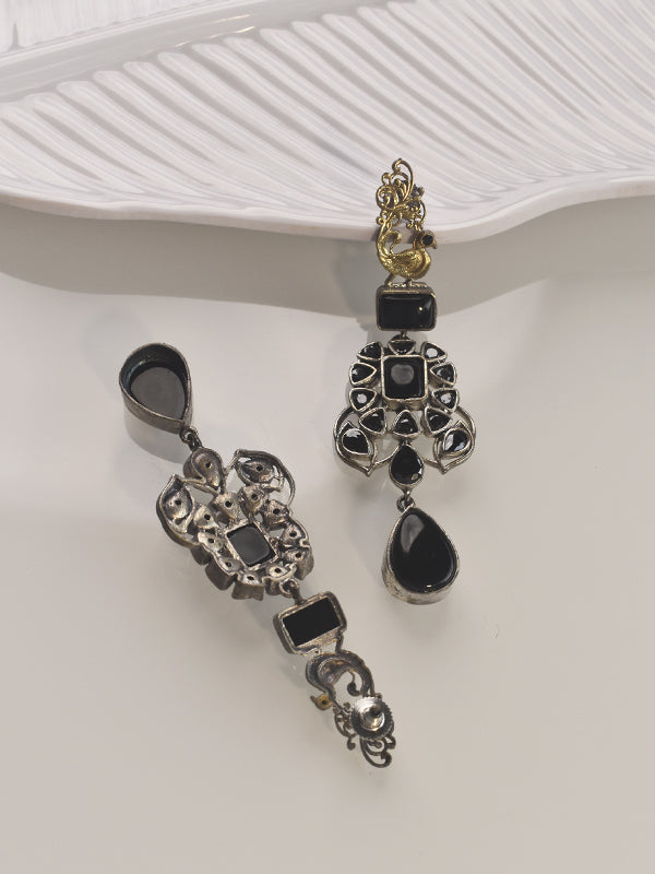 Long Metal Necklace set | Necklace with Black Beads