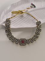 Load image into Gallery viewer, Big Red Stones Necklace set | Kundan Necklace Set
