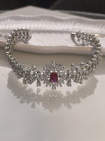Load image into Gallery viewer, Silver necklace with a red gemstone on 
