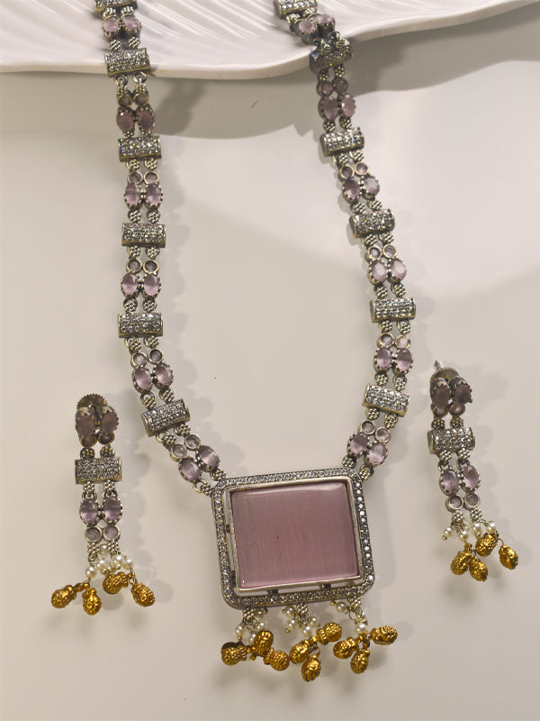 Necklace with pink Square Pendant  | Beautiful Necklace For Woman