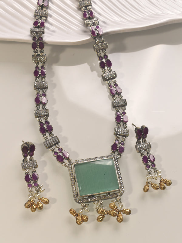 Purple stones Long Necklace Set | Beautiful Necklace For Woman