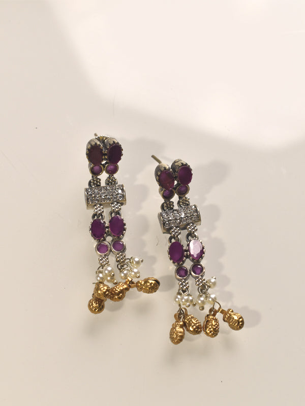 Purple stones Long Necklace Set | Beautiful Necklace For Woman