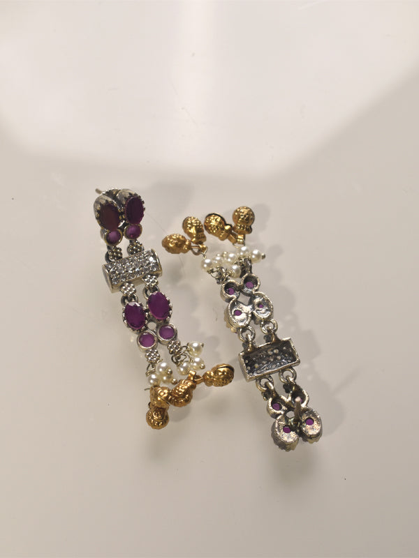 Purple stones Long Necklace Set | Beautiful Necklace For Woman