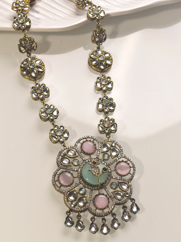 Necklace with floral and circular designs |  Long Kundan Necklace Set